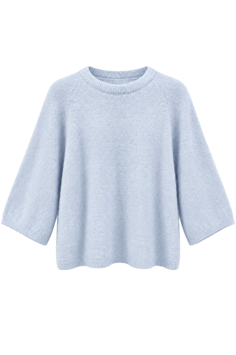Feiner Angora Strickpullover mit Halbarm & Rundhals