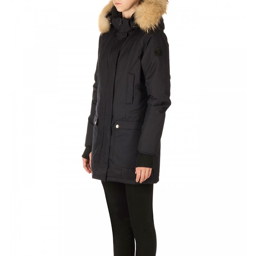 Airforce Slimfit Herringbone Damen Parka - schwarz mit natur Fellkragen
