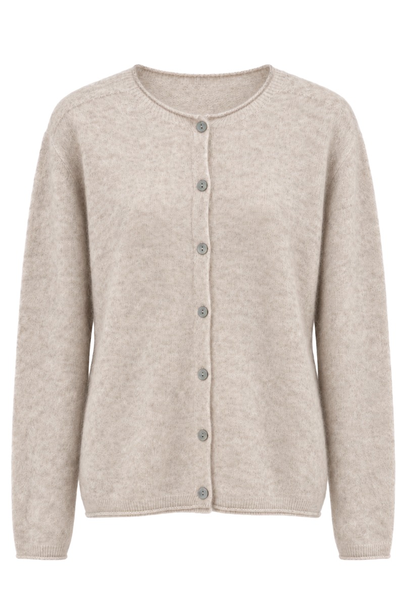 Feine Strickjacke mit Rollsaum aus Lanawolle & Kaschmir