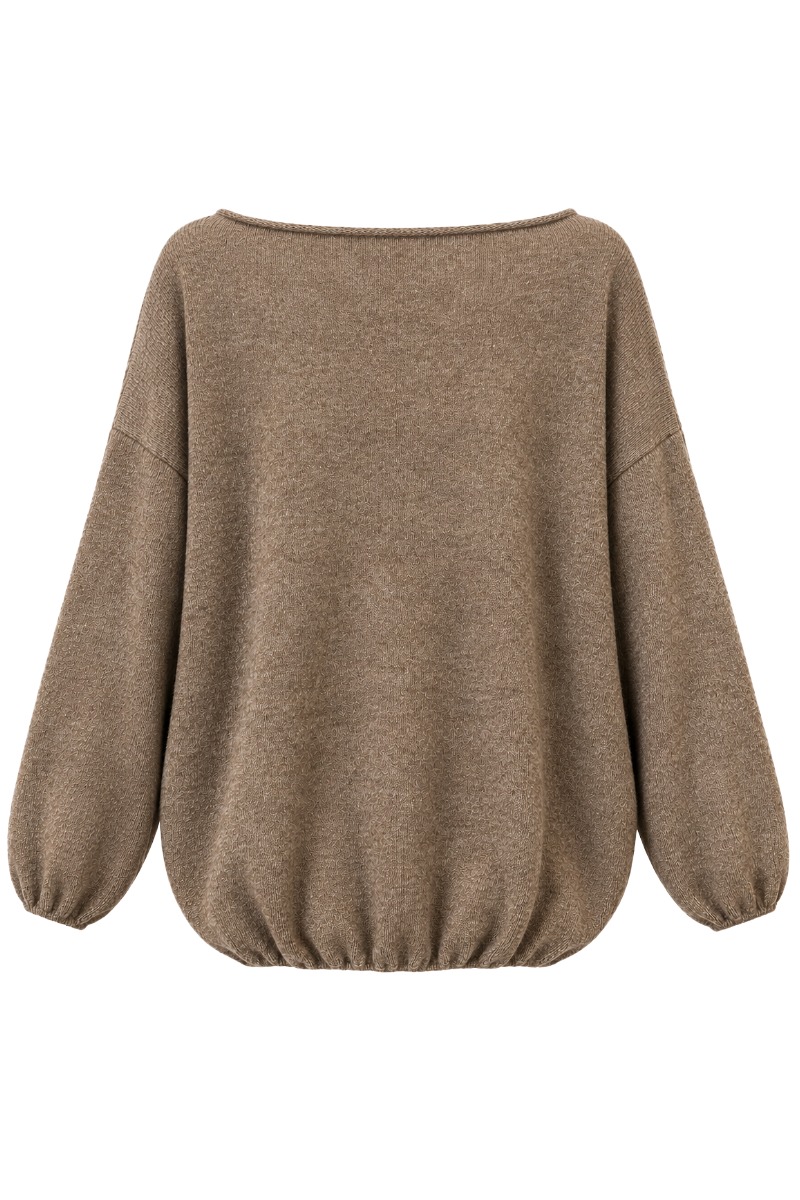 Ballon- Strickpullover mit U-Boot Rundhals