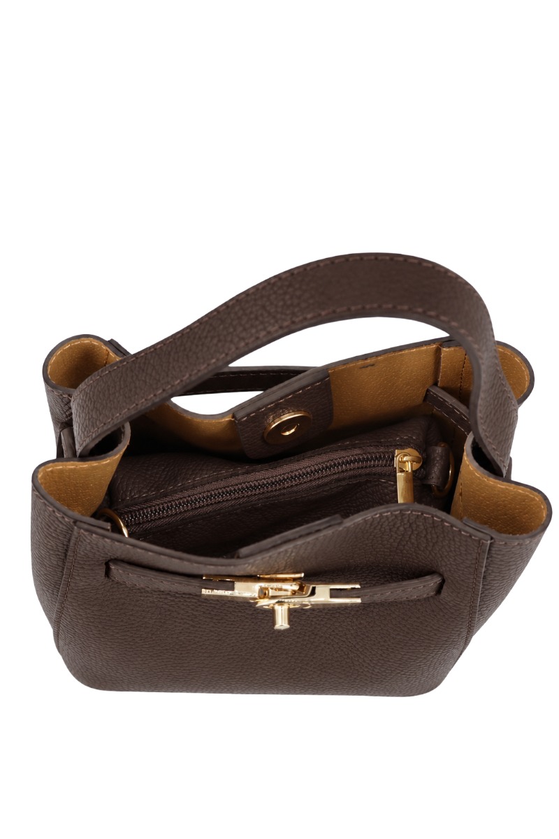 Leder Henkeltasche 0543 2-in-1 mit Drehverschluss & Innentasche