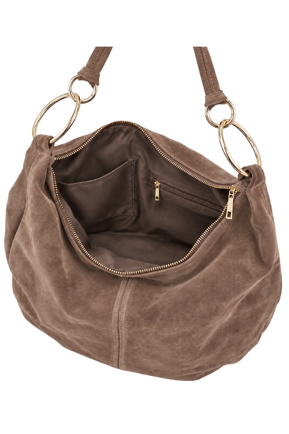 Wildleder - Shopper Hobo Bag 461 Damen Tasche mit Metallring-Henkel