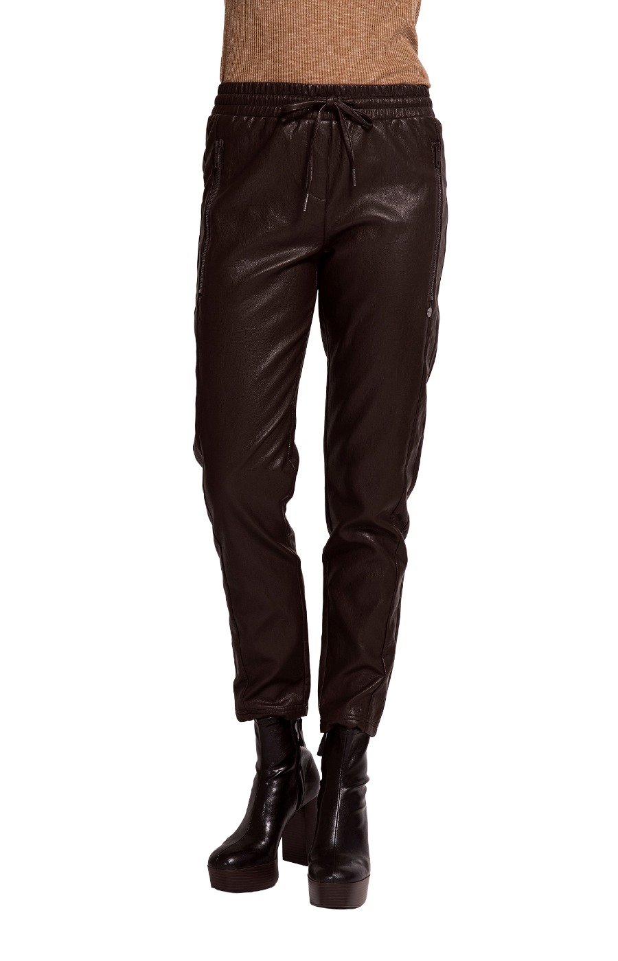 Zhrill Chiara Casual – Hose in Leder-Optik Dunkelbraun