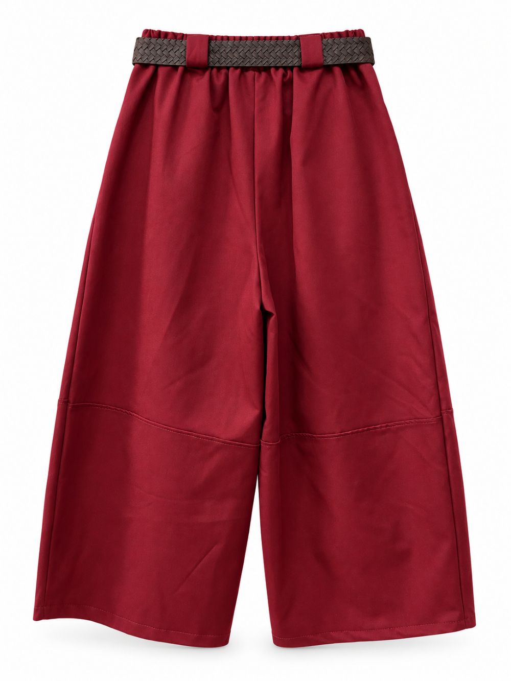 Weite Cropped-Hose mit Bundfalten und Flechtgürtel