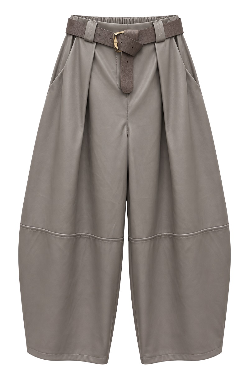 Kunstleder Barrel-Culotte mit Falten & Gürtel