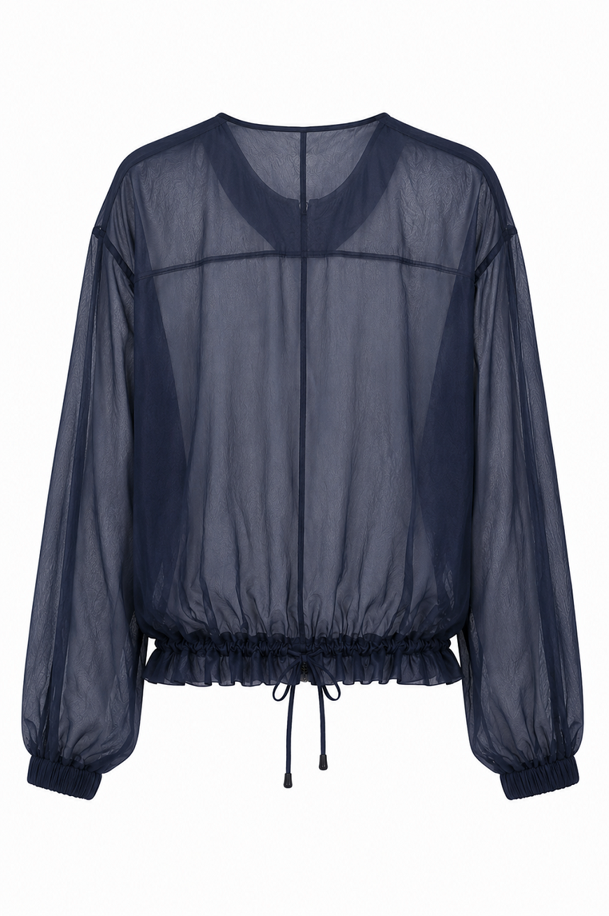Transparente Blousonjacke Rundhals mit Taschen & Tunnelzug