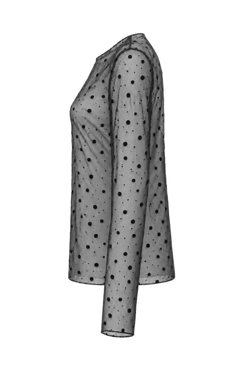 Leicht transparentes Mesh-Shirt mit Samt-Punkten