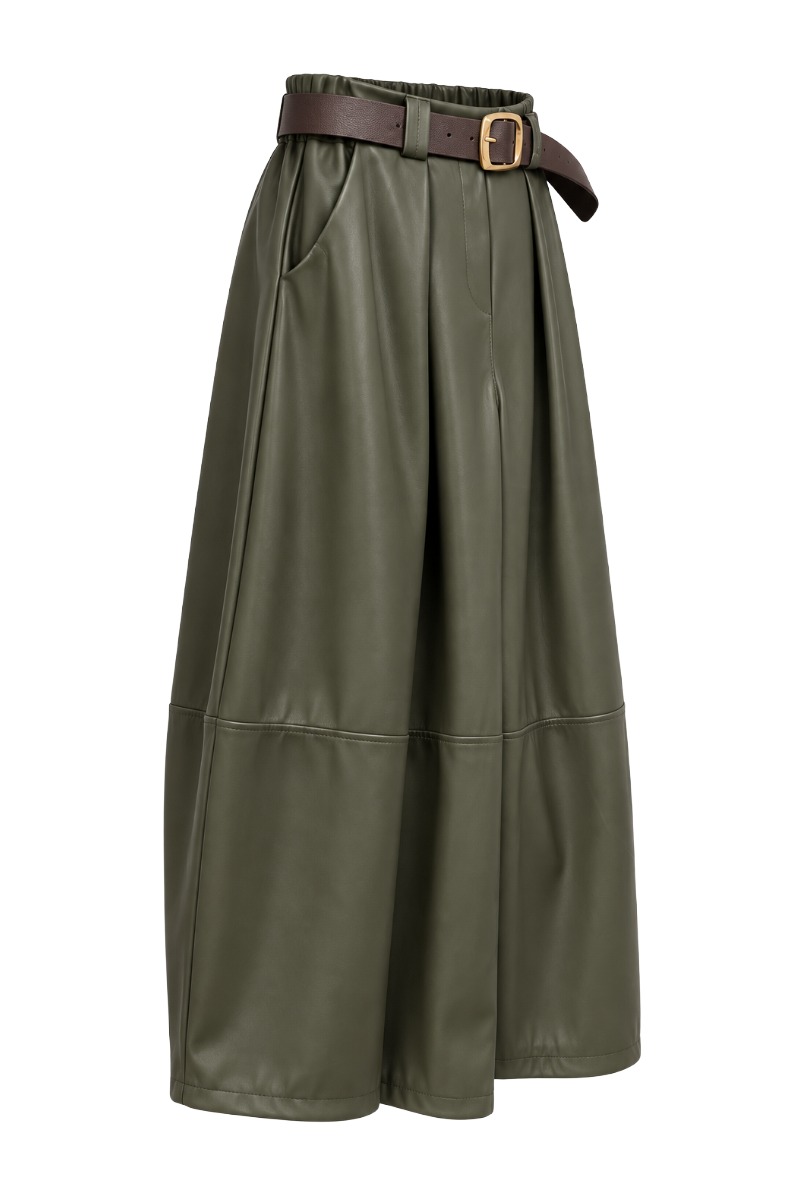 Kunstleder Barrel-Culotte mit Falten & Gürtel