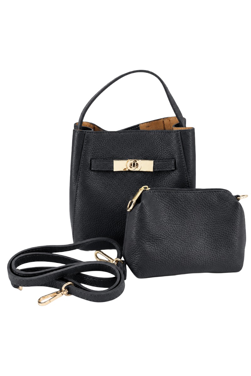 Leder Henkeltasche 0543 2-in-1 mit Drehverschluss & Innentasche