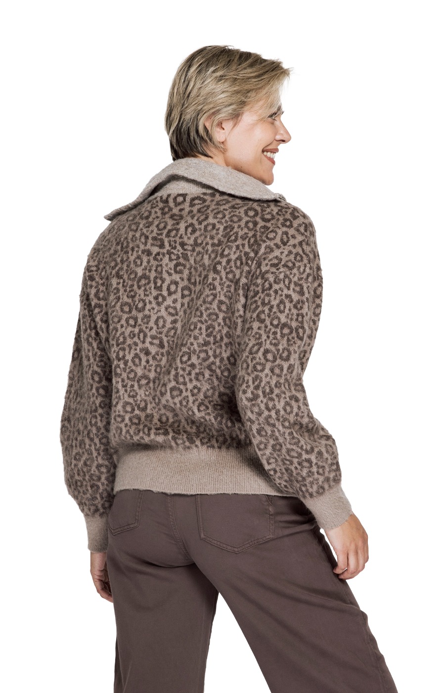 Zhrill Olina Strickpullover – Animal-Print mit Troyerkragen