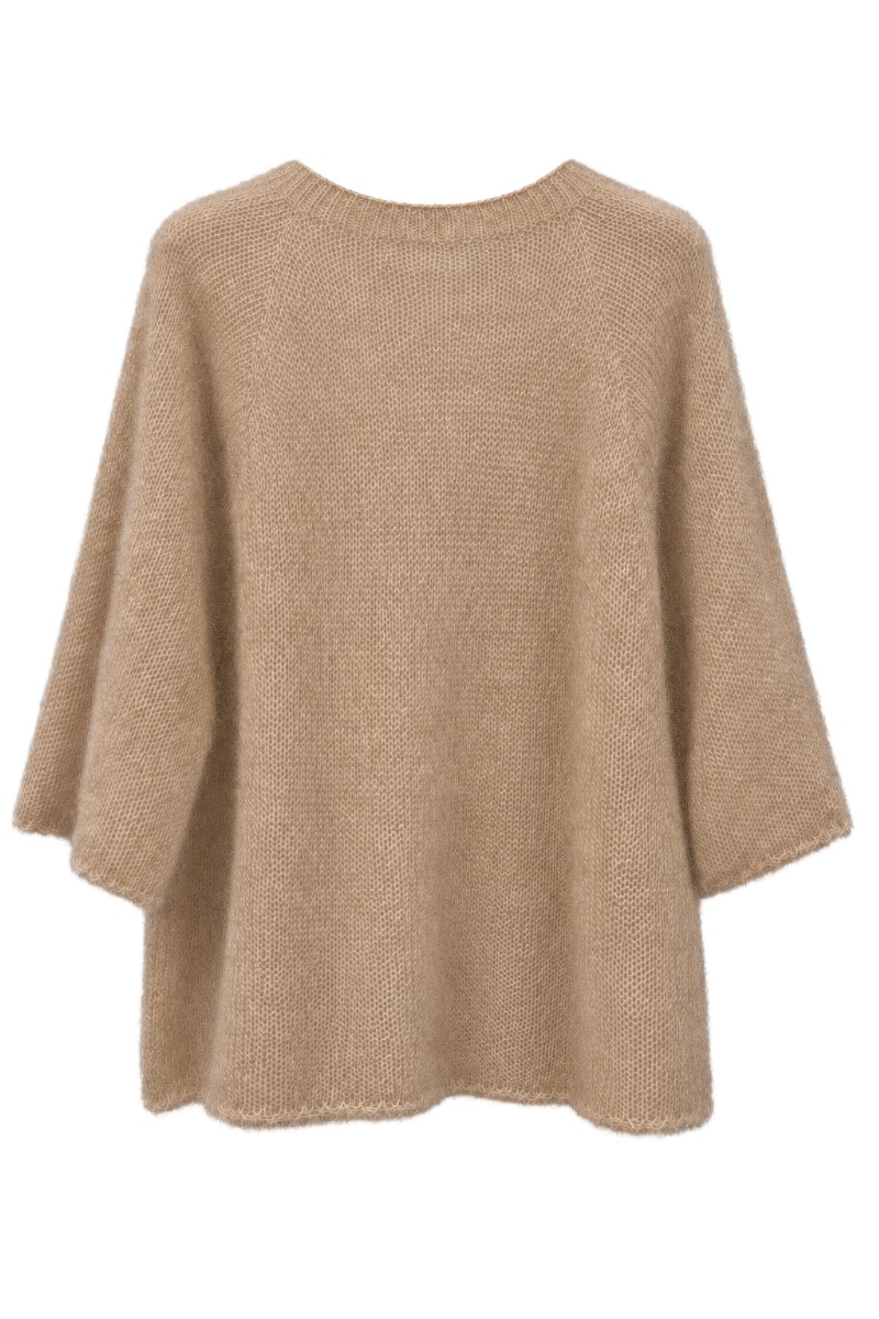 Flauschiger Kid Mohair Strick-Pullover mit Halbarm