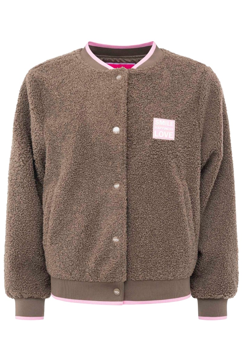 Zwillingherz Damen Teddy-Bomberjacke „Smile Happiness Love“