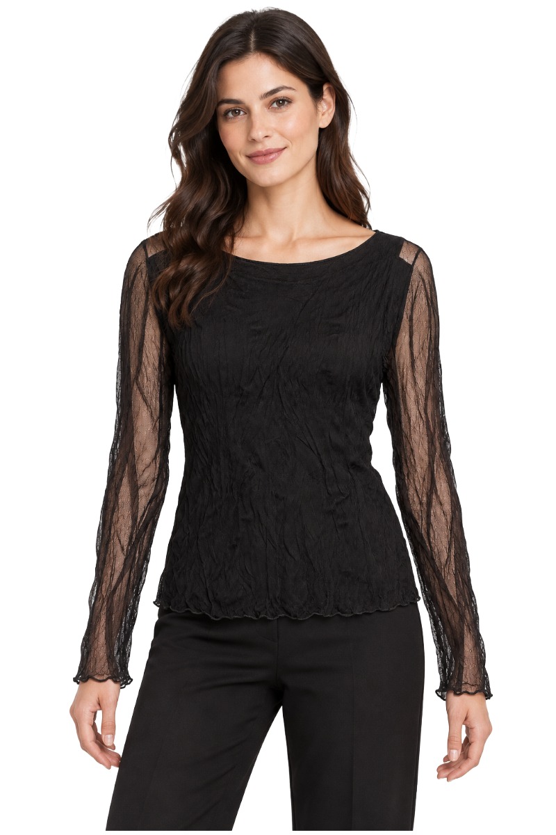 Mesh-Shirt mit Crinkle-Struktur & transparenten Ärmeln