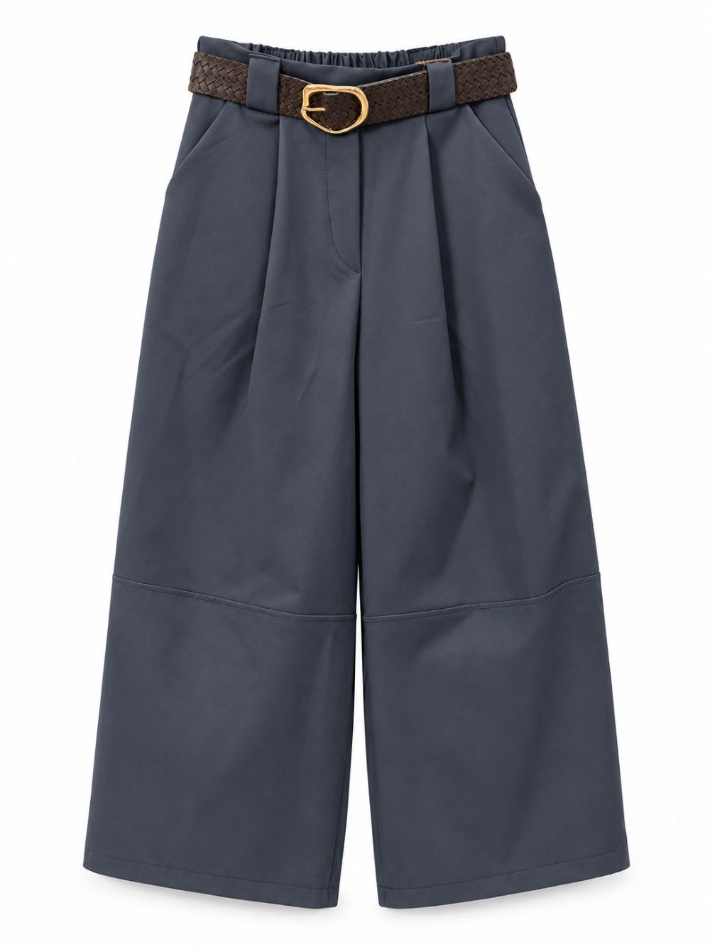 Weite Cropped-Hose mit Bundfalten und Flechtgürtel