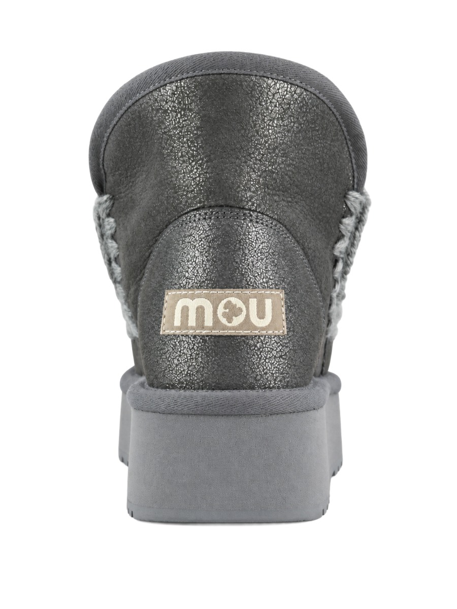 MOU Eskimo Mini Platform Dust Iron – Damen Lammfell Boots Metallic