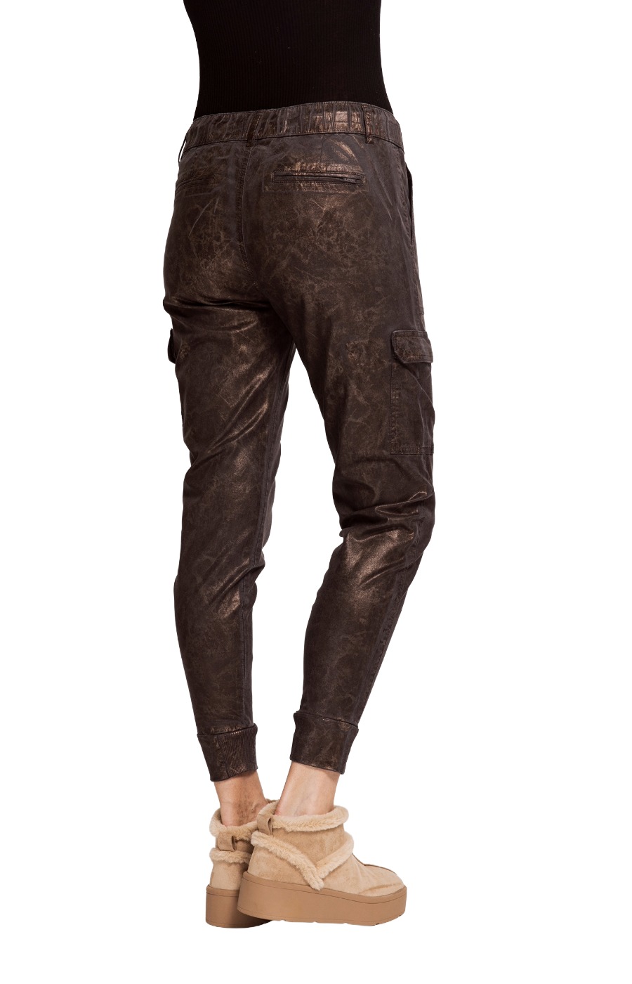 Zhrill Daisey Cargo Hose – Lederlook mit Metallic Used-Effekt