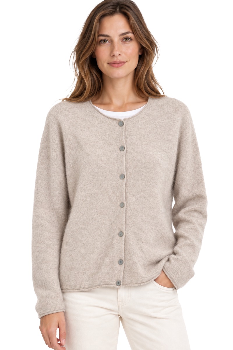 Feine Strickjacke mit Rollsaum aus Lanawolle & Kaschmir
