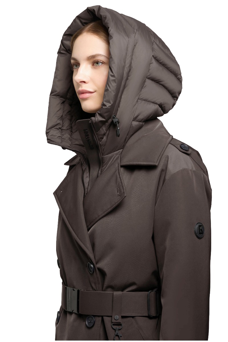 Khujo ELENA Damen-Winter-Trenchcoat mit Stepp-Einsatz und Kapuze