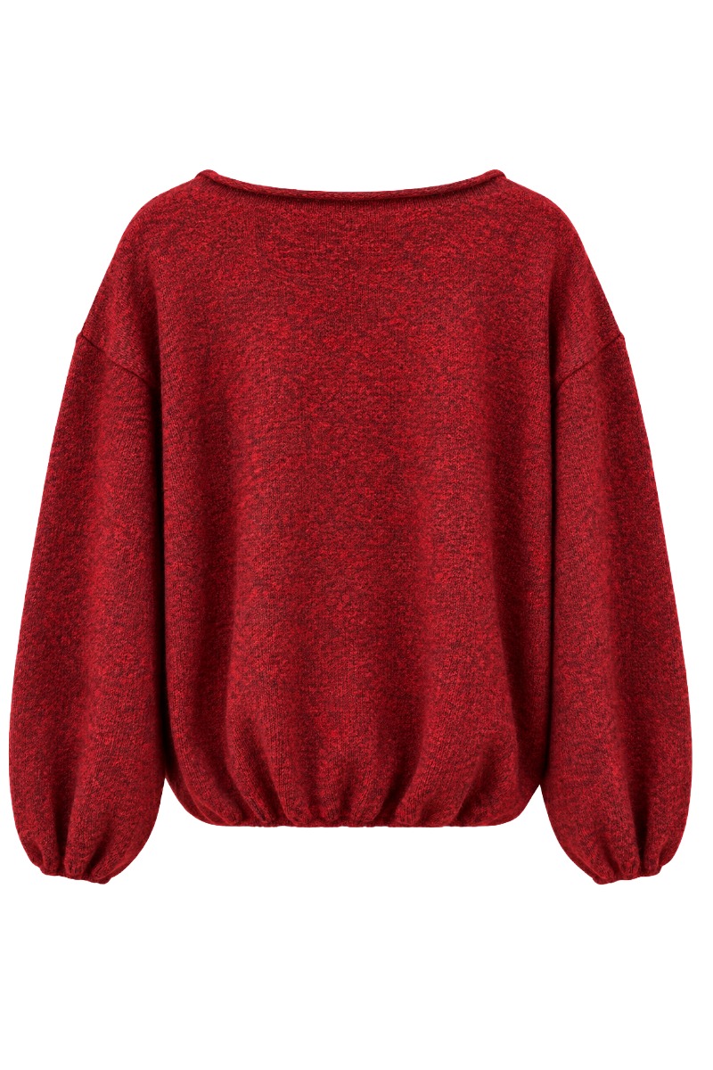 Ballon- Strickpullover mit U-Boot Rundhals