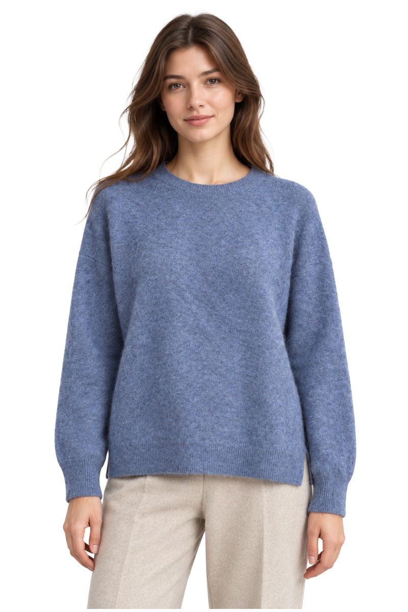 Feiner Damen Strick Pullover mit Rundhals aus Lanawolle & Kaschmir