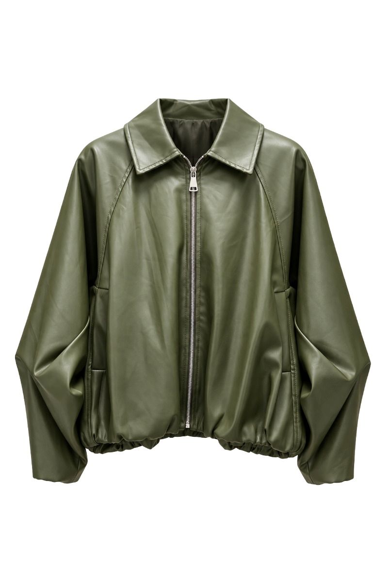 Blouson-Kunstlederjacke mit Kragen & Ballonschnitt