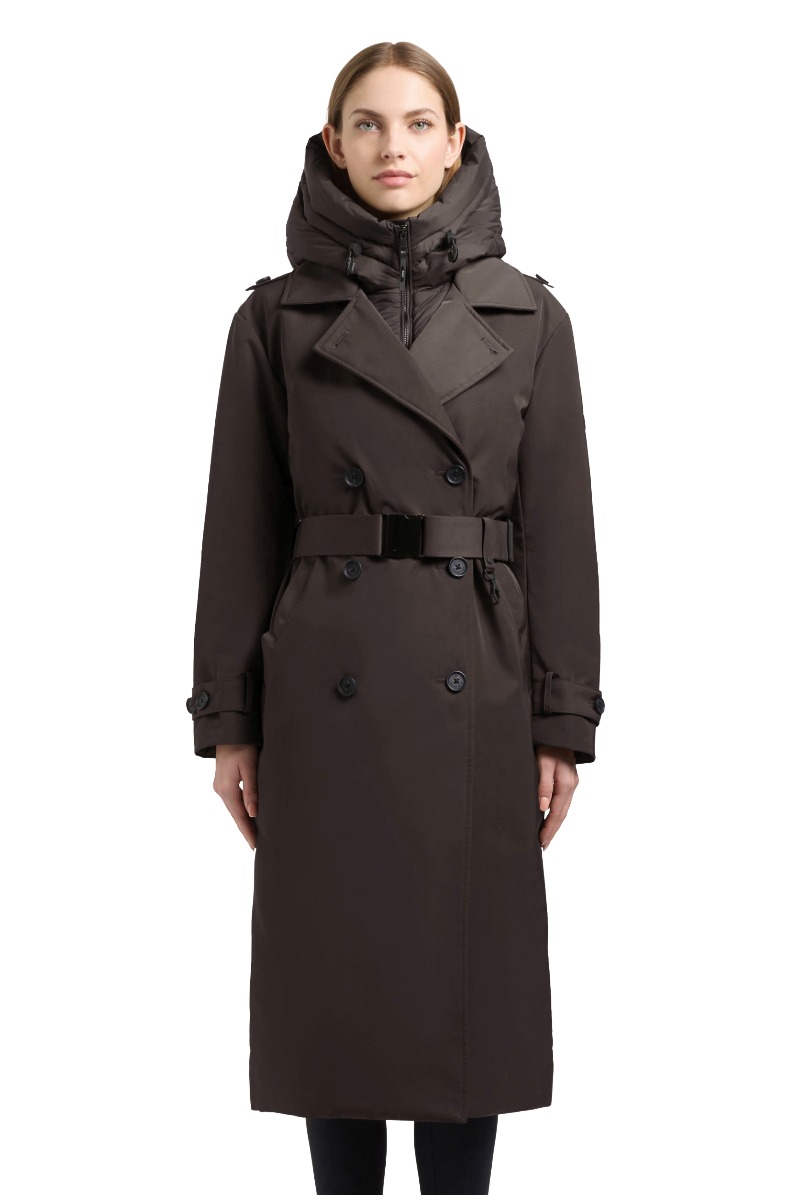 Khujo ELENA Damen-Winter-Trenchcoat mit Stepp-Einsatz und Kapuze