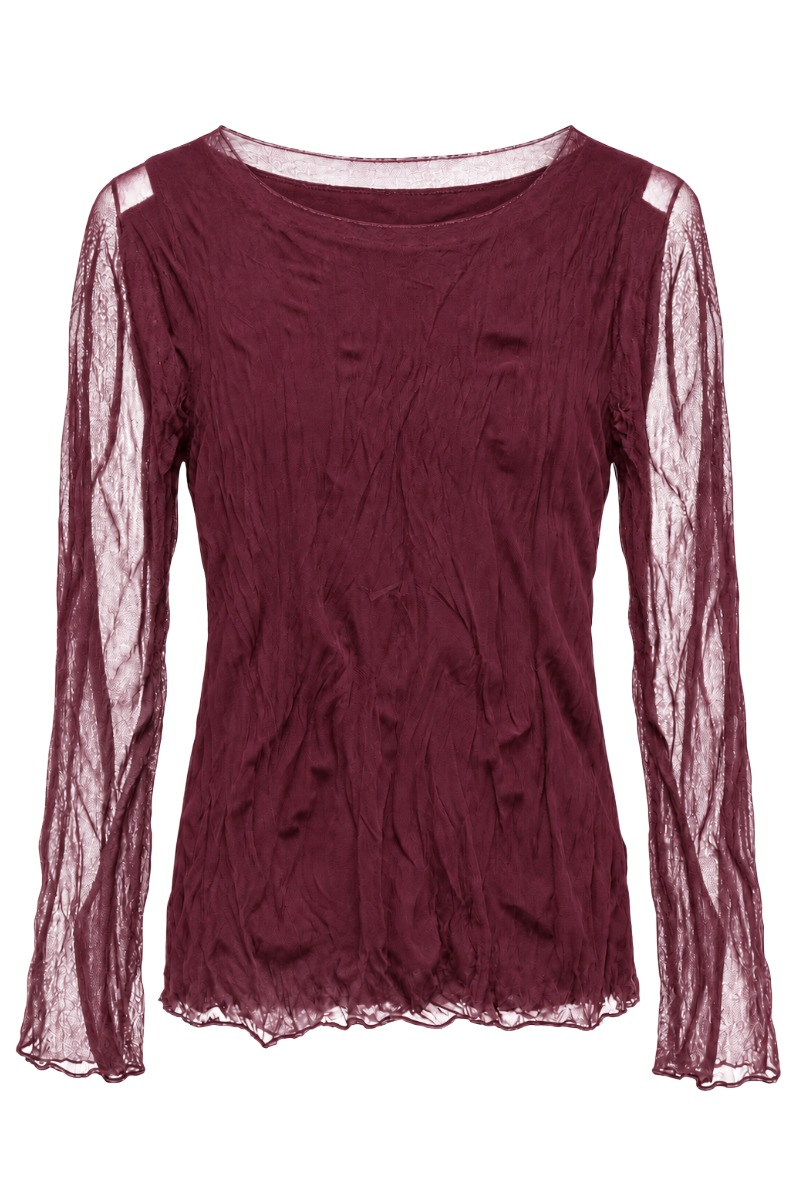 Mesh-Shirt mit Crinkle-Struktur & transparenten Ärmeln