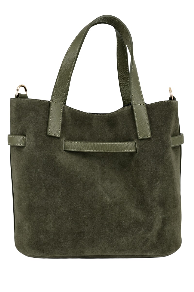 Wildleder Henkel-Tasche mit Drehverschluss & Lederriemen