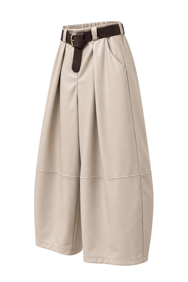 Kunstleder Barrel-Culotte mit Falten & Gürtel