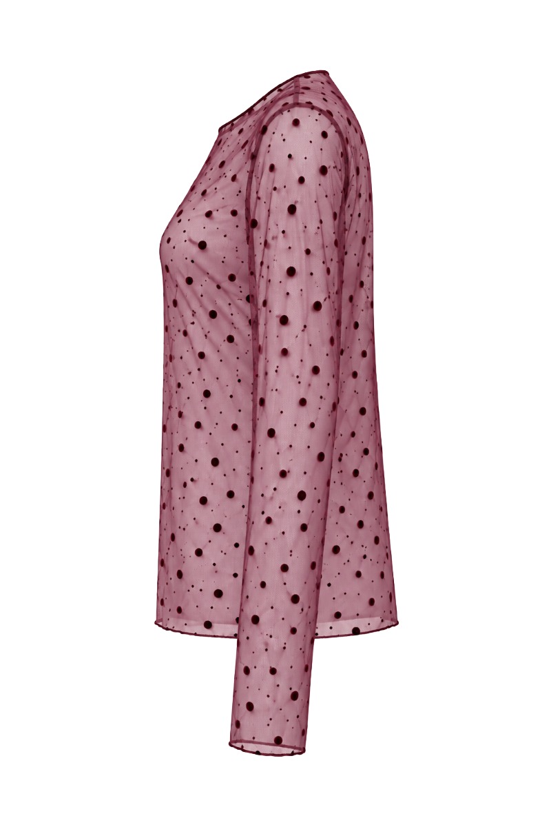 Leicht transparentes Mesh-Shirt mit Samt-Punkten