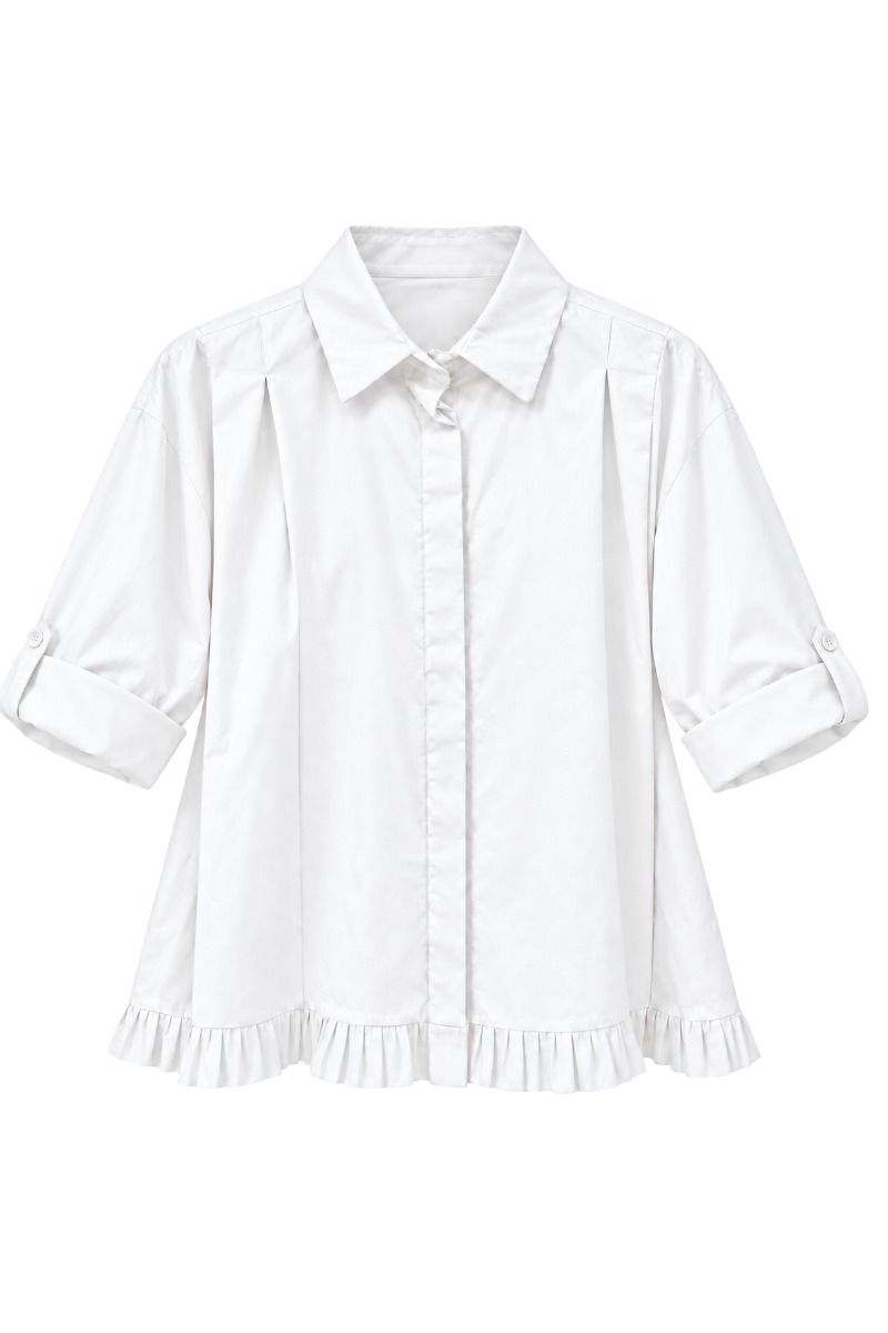 Bluse mit Rüschensaum, Falten an der Schulter & variablen Ärmeln
