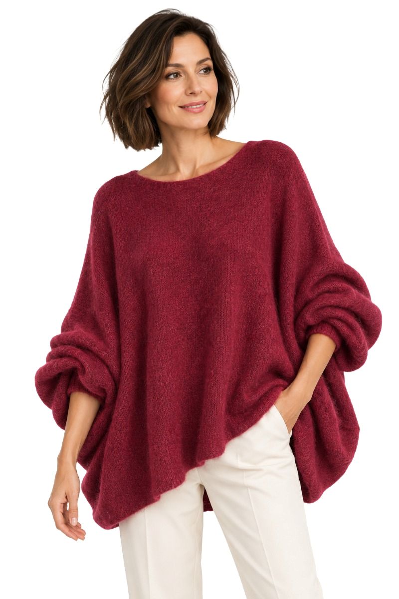 Poncho-Pullover mit weiten Ballonärmeln