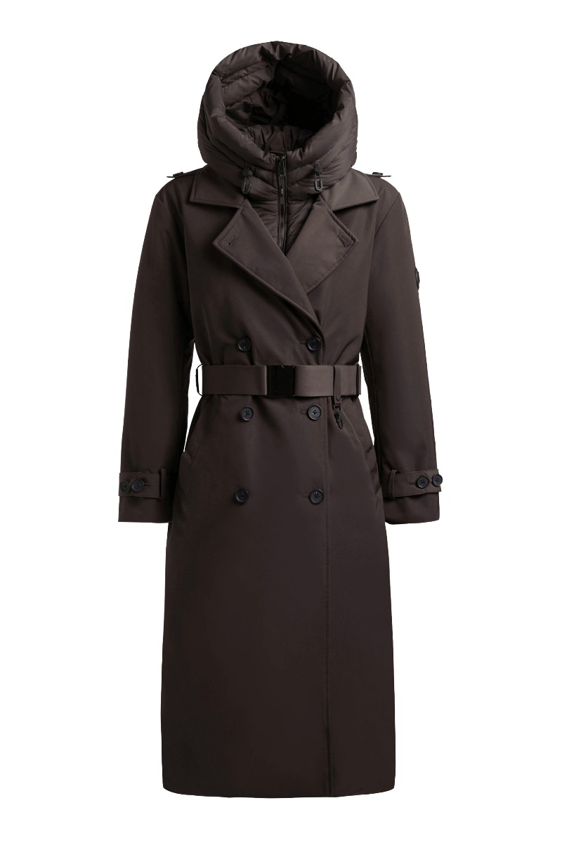 Khujo ELENA Damen-Winter-Trenchcoat mit Stepp-Einsatz und Kapuze