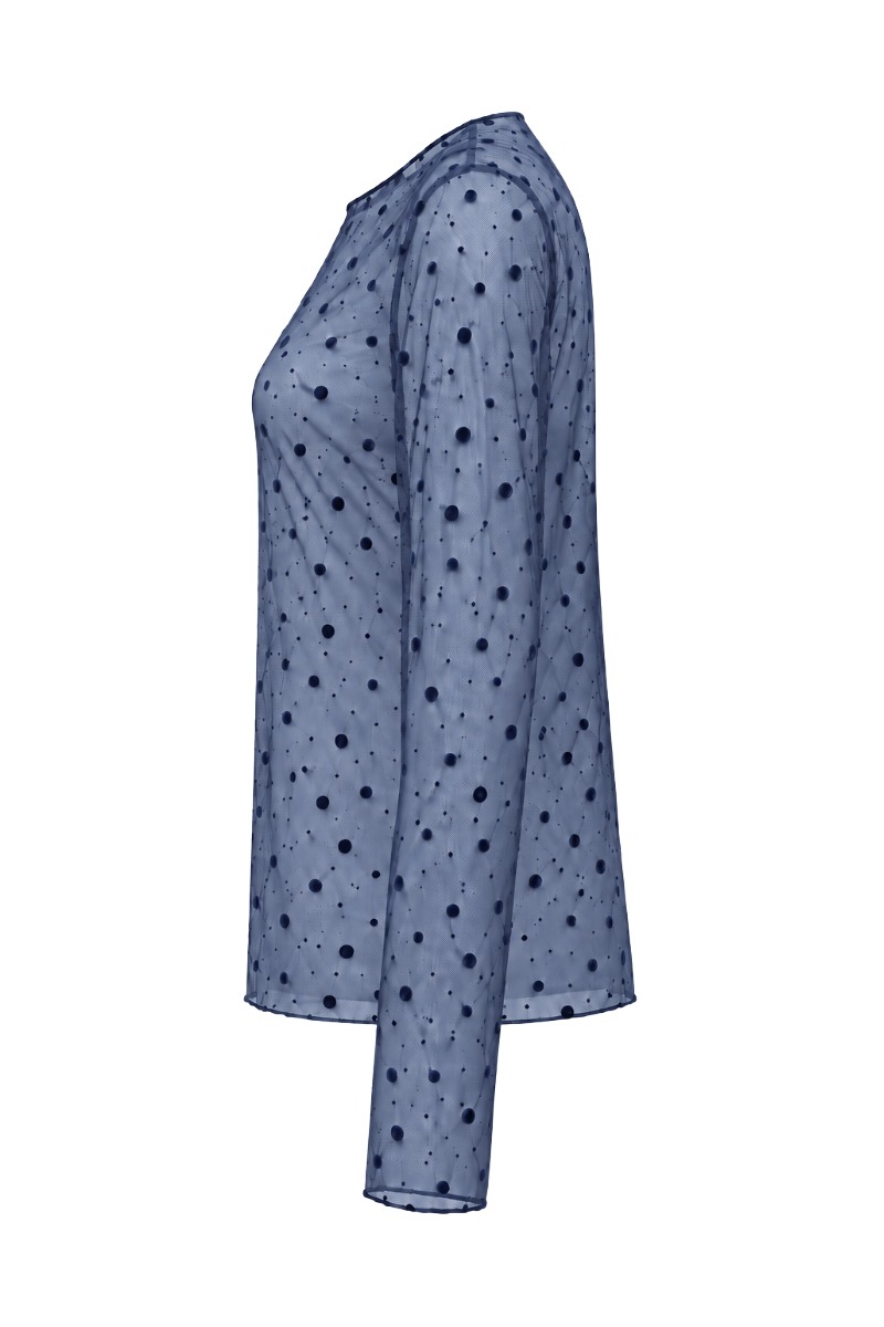 Leicht transparentes Mesh-Shirt mit Samt-Punkten