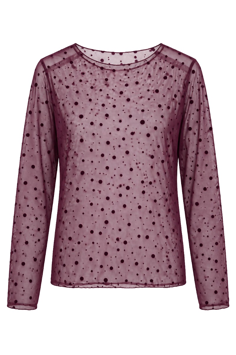 Leicht transparentes Mesh-Shirt mit Samt-Punkten