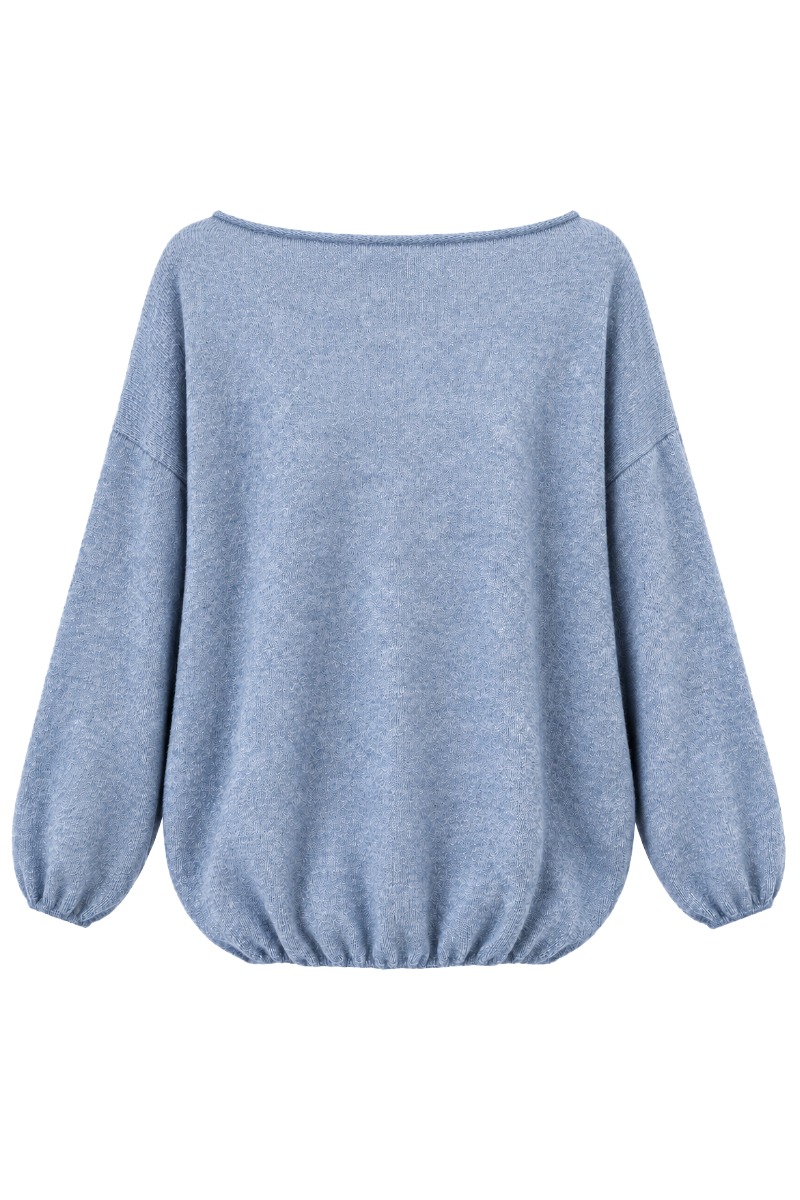 Ballon- Strickpullover mit U-Boot Rundhals