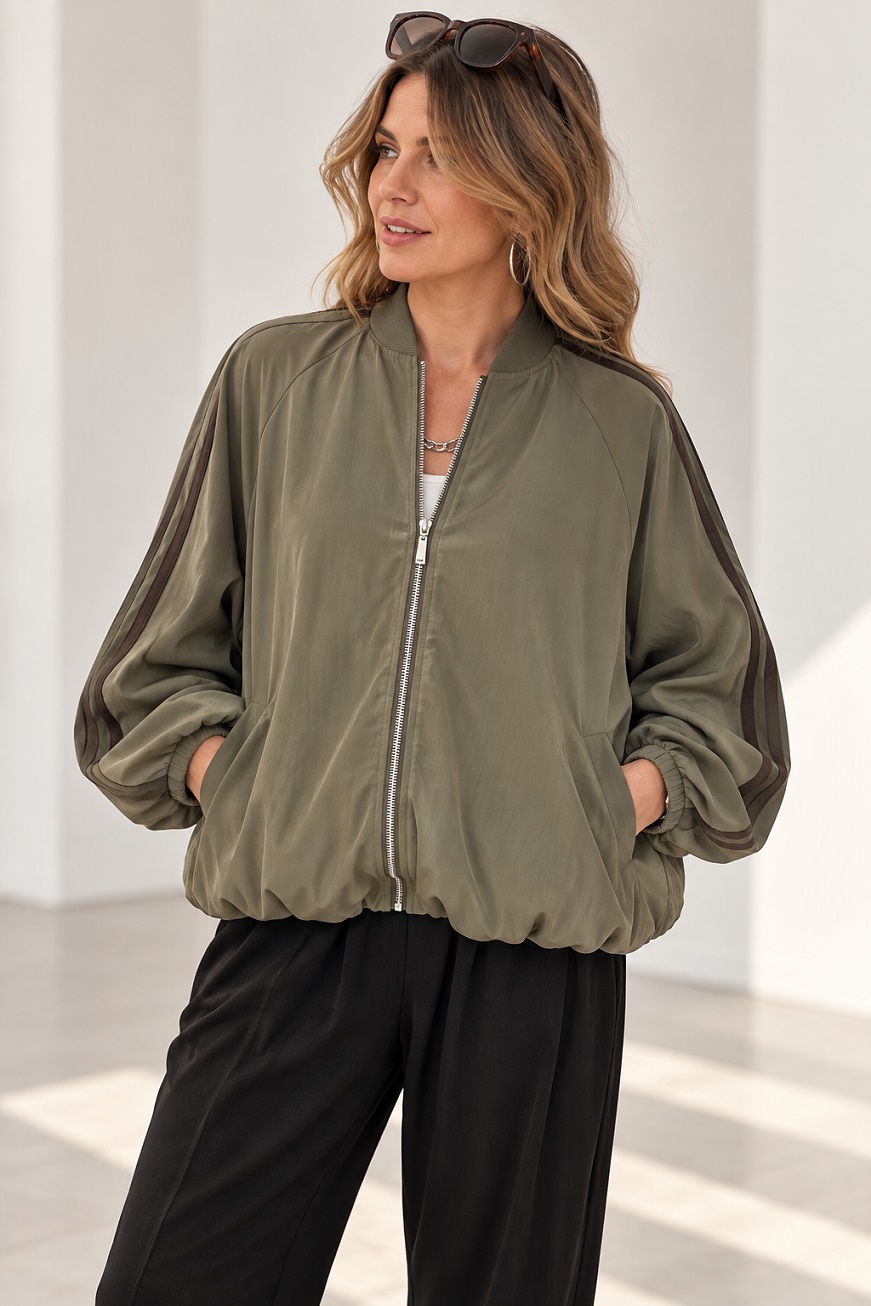 Damen Ballon-Blousonjacke mit Kontraststreifen & leichtem Futter