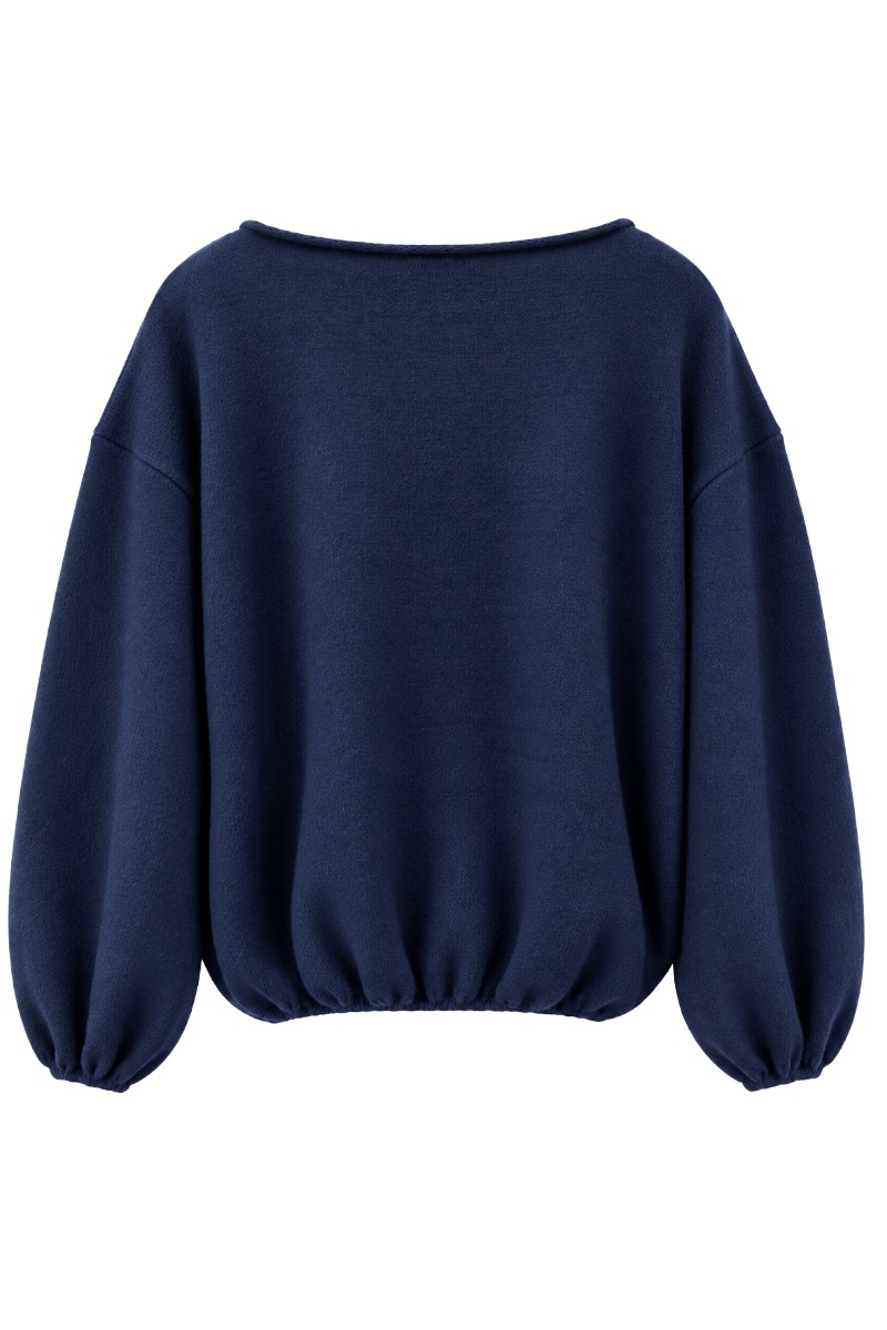 Ballon- Strickpullover mit U-Boot Rundhals
