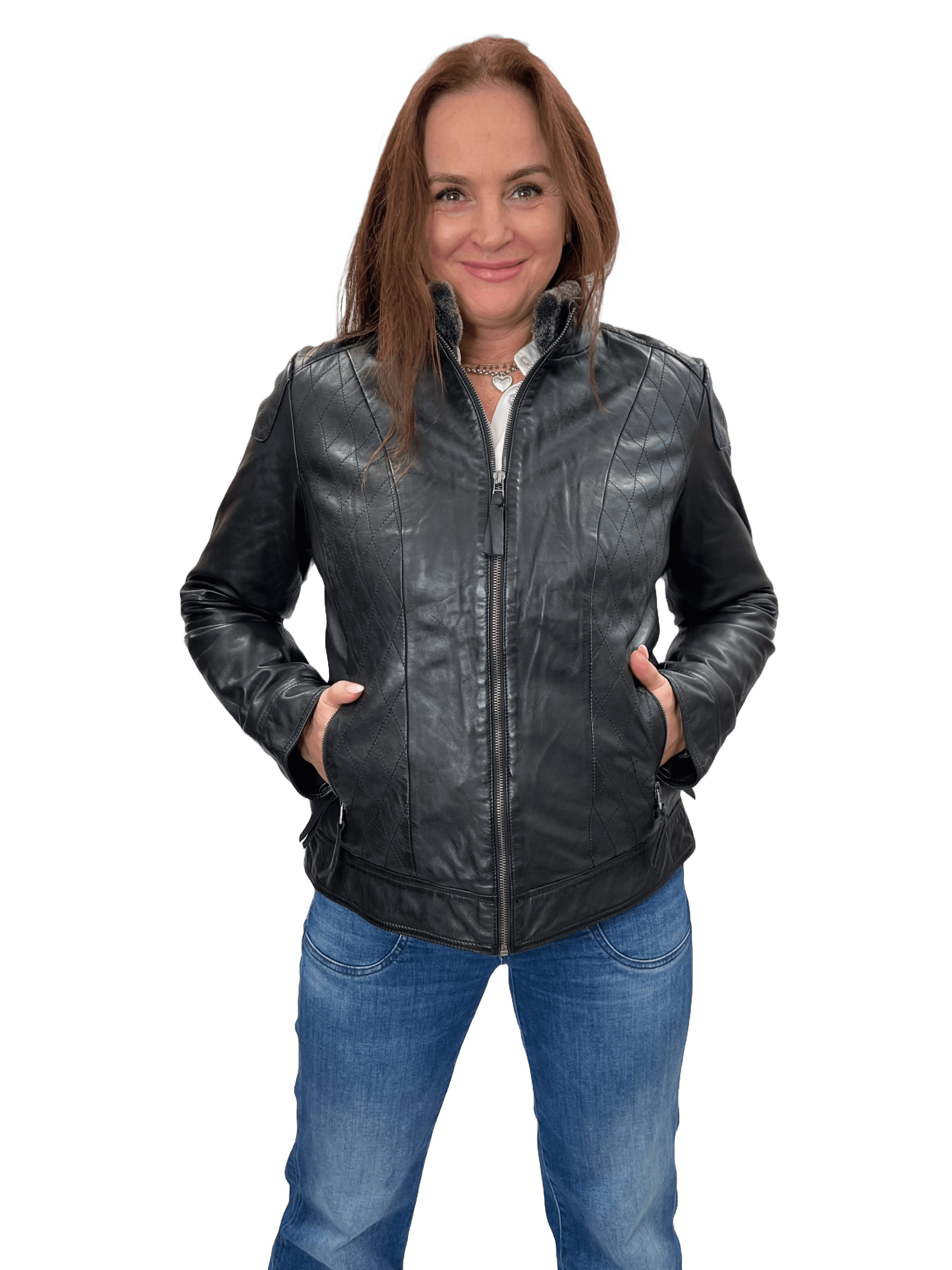 Arqueonautas B17 231892  Damen Lederjacke mit Fellkragen