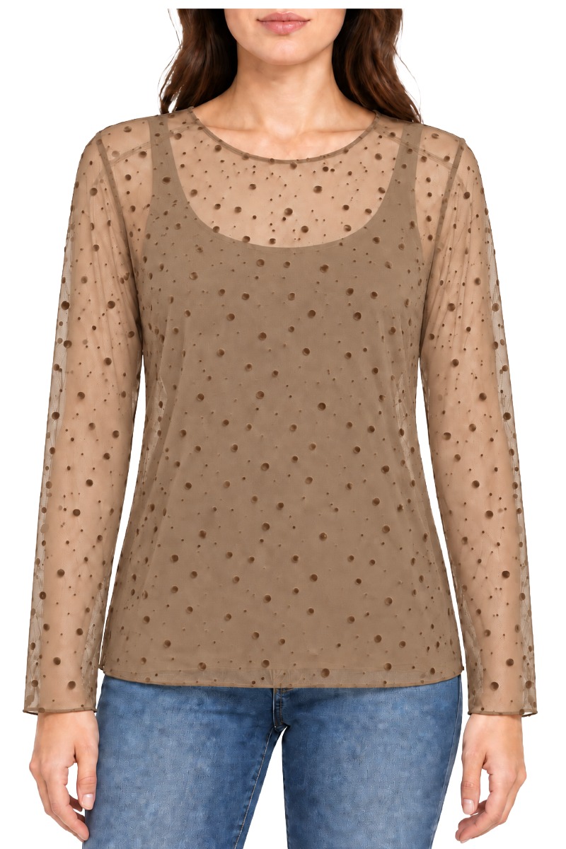 Leicht transparentes Mesh-Shirt mit Samt-Punkten