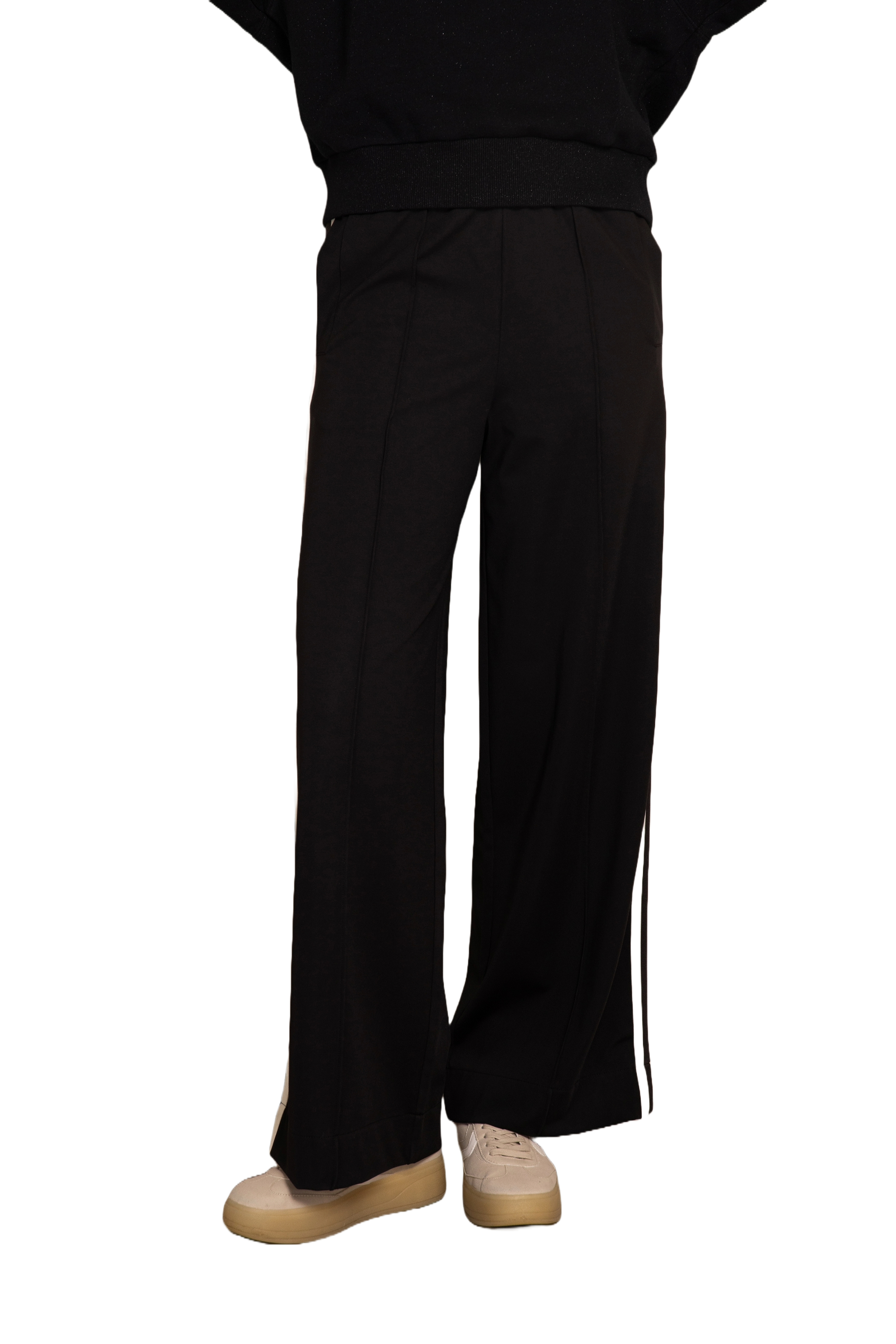 Damen Hose mit weitem Bein in schwarz mit weißen Streifen an der Seite von Zhrill