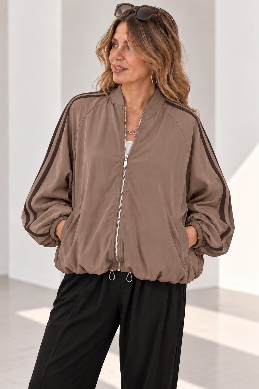 Damen Ballon-Blousonjacke mit Kontraststreifen & leichtem Futter