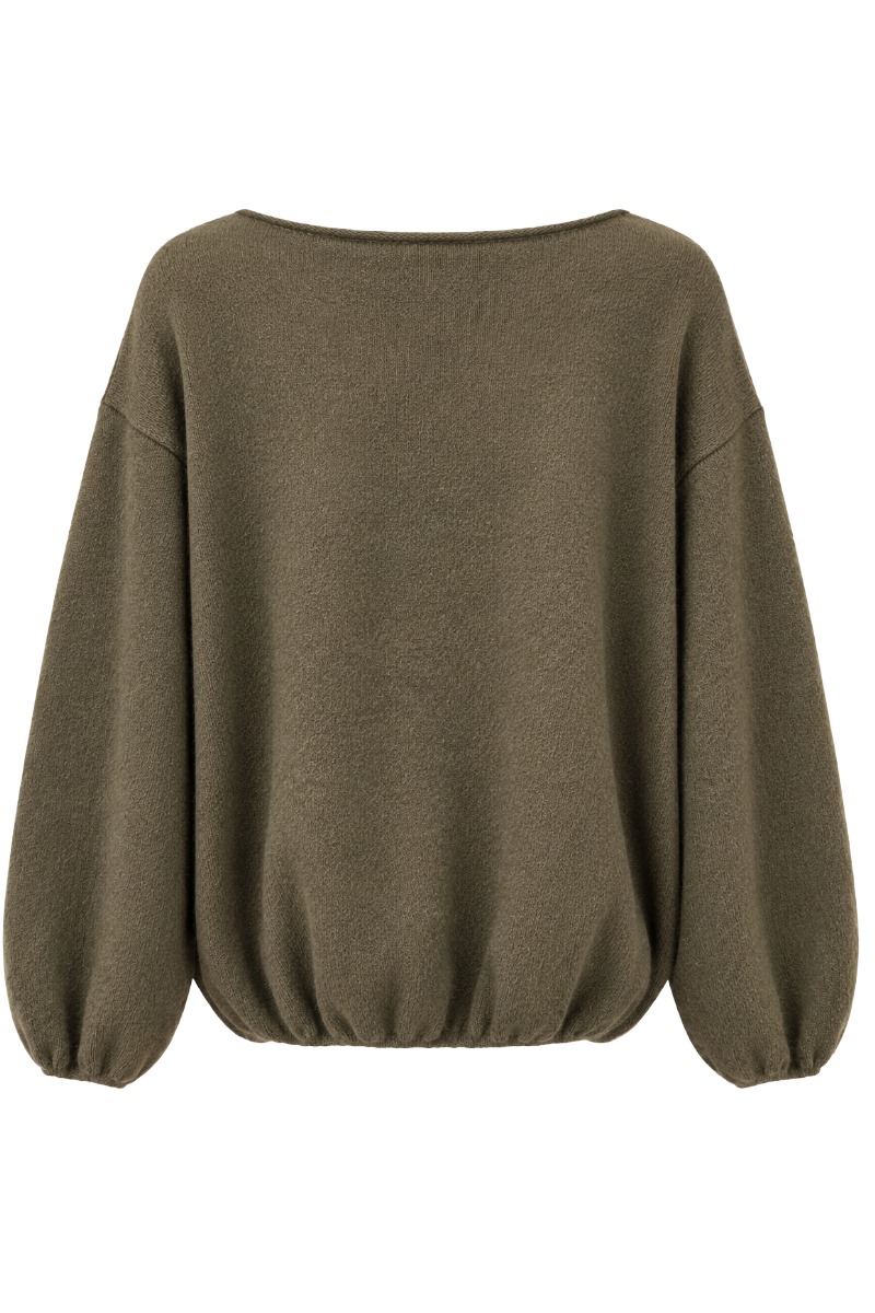 Ballon- Strickpullover mit U-Boot Rundhals