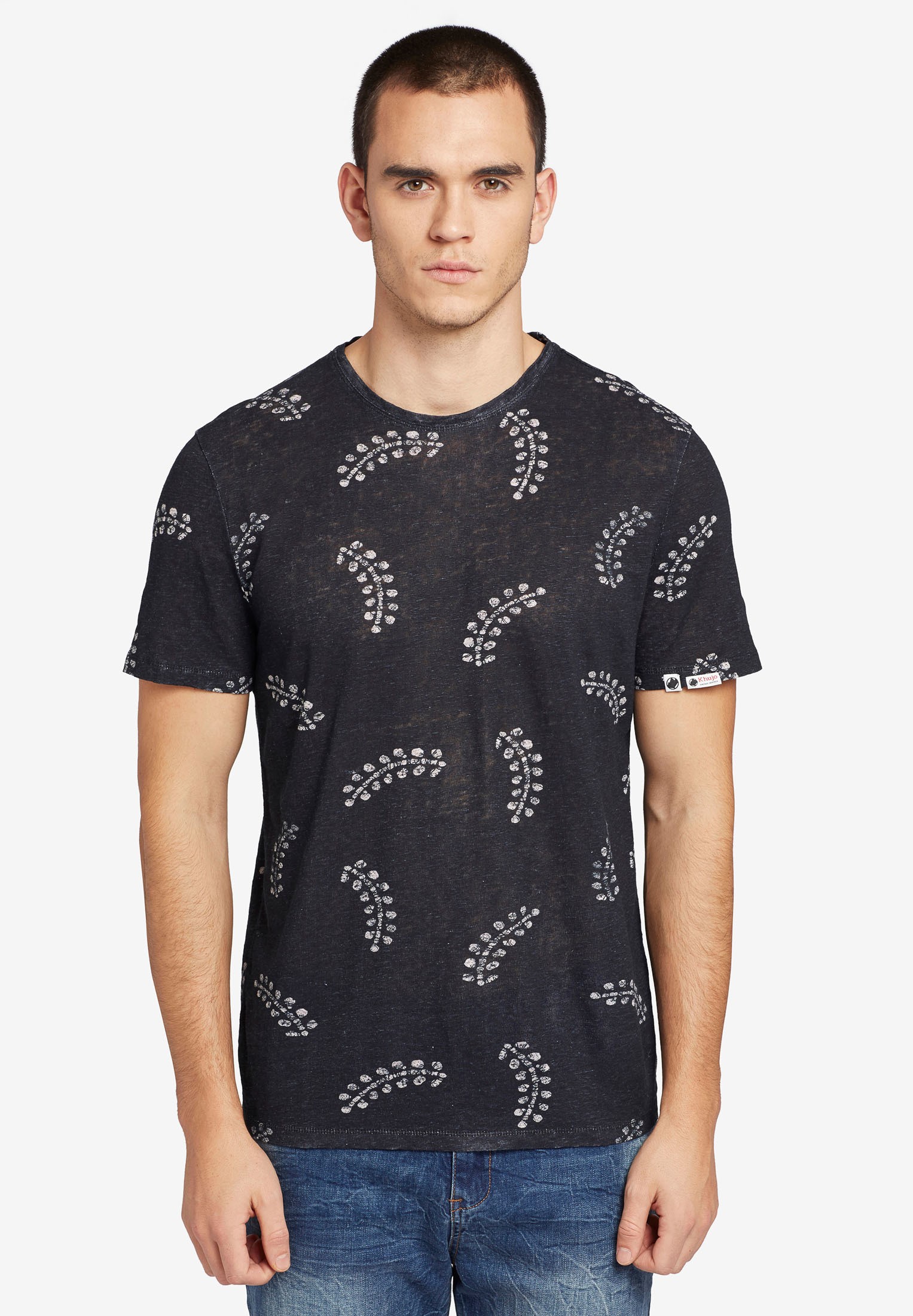 Khujo Duck Aop Leinen Herren T-Shirt