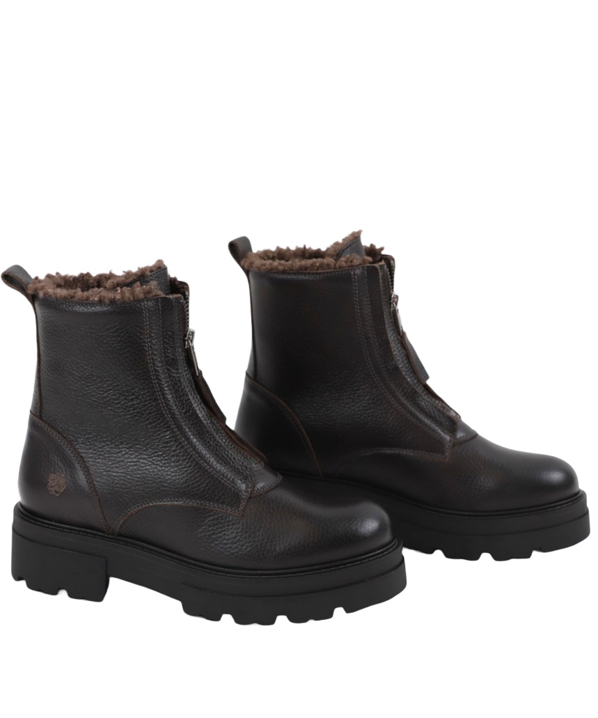 Apple of Eden Big Star Damen Chunky Leder Zip Boots mit Warmfutter