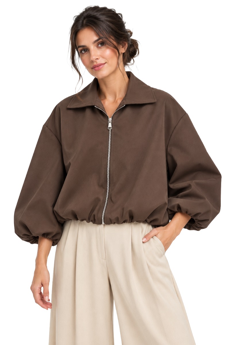 Ballon-Blouson-Jacke mit 3/4-Arm & Struktur