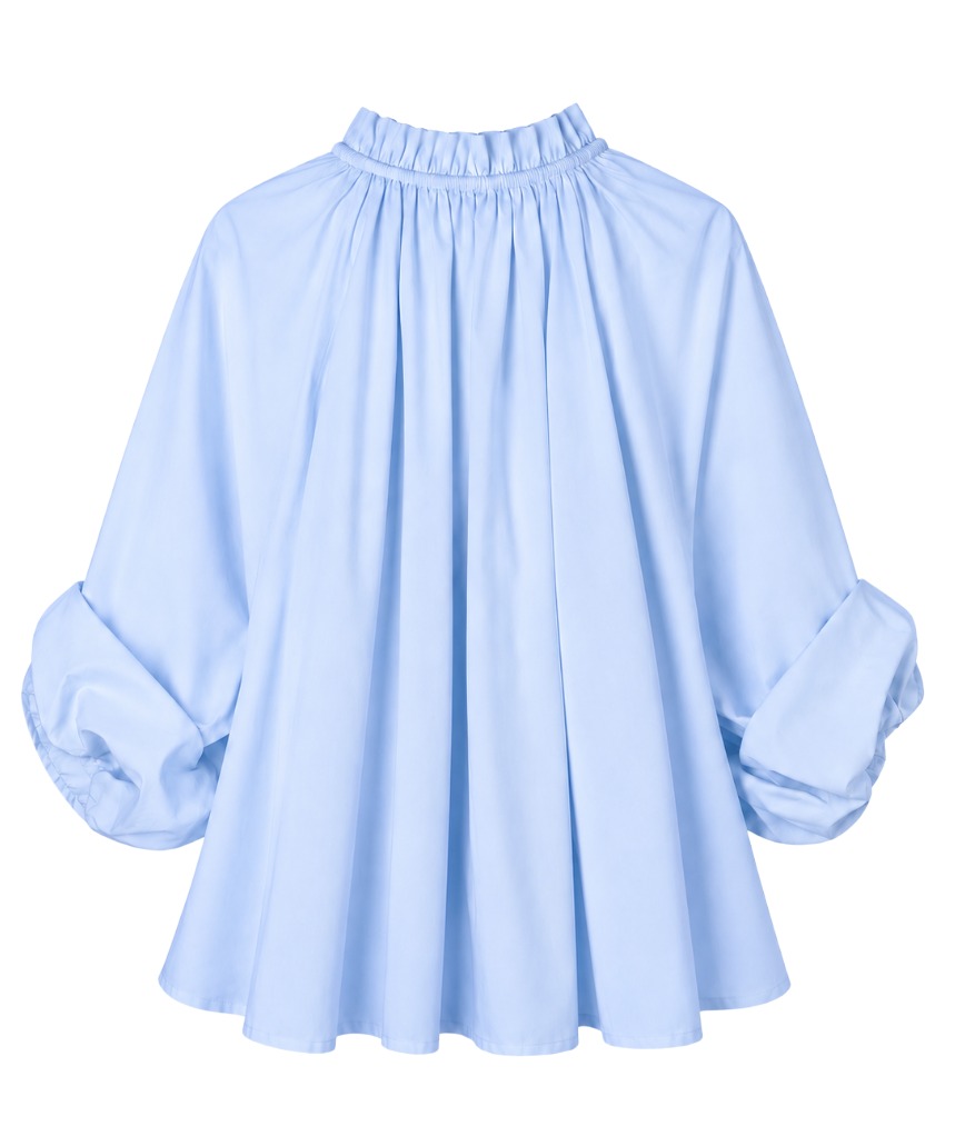 Bluse mit Rüschen-Stehkragen & fein gerafftem Pump Ärmel