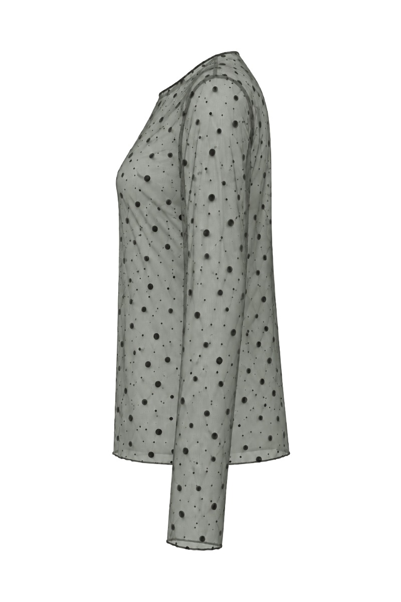 Leicht transparentes Mesh-Shirt mit Samt-Punkten