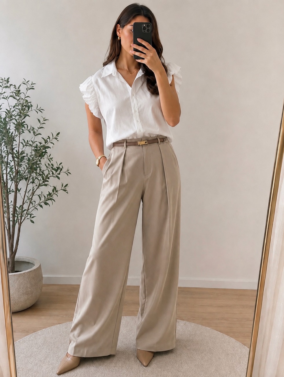 Weite Bundfaltenhose mit schmalem Gürtel