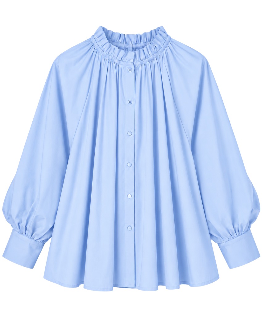Bluse mit Rüschen-Stehkragen & fein gerafftem Pump Ärmel